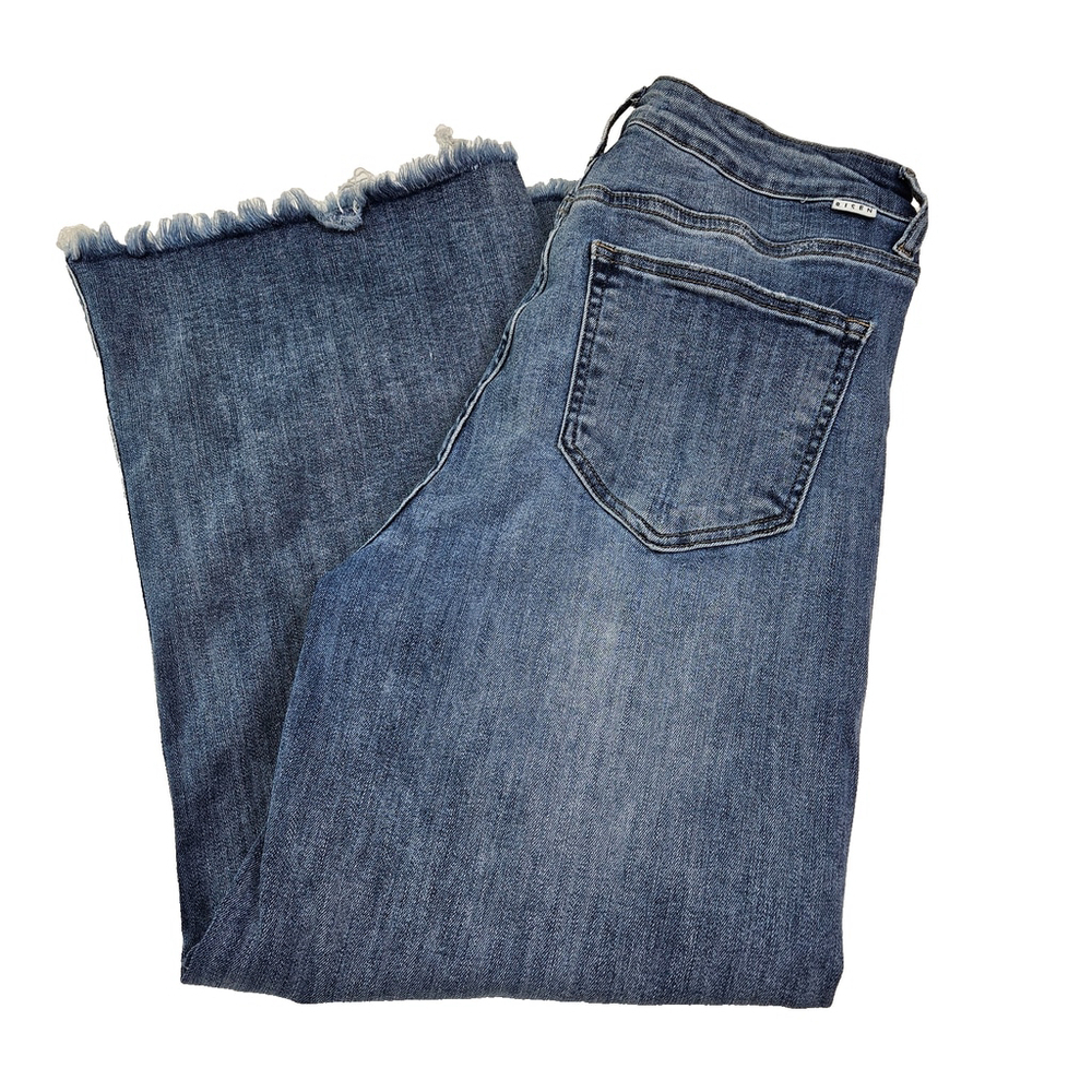Risen High Rise Crop Wide Fray Hem Jeans Women's 11/30 Blue Denim